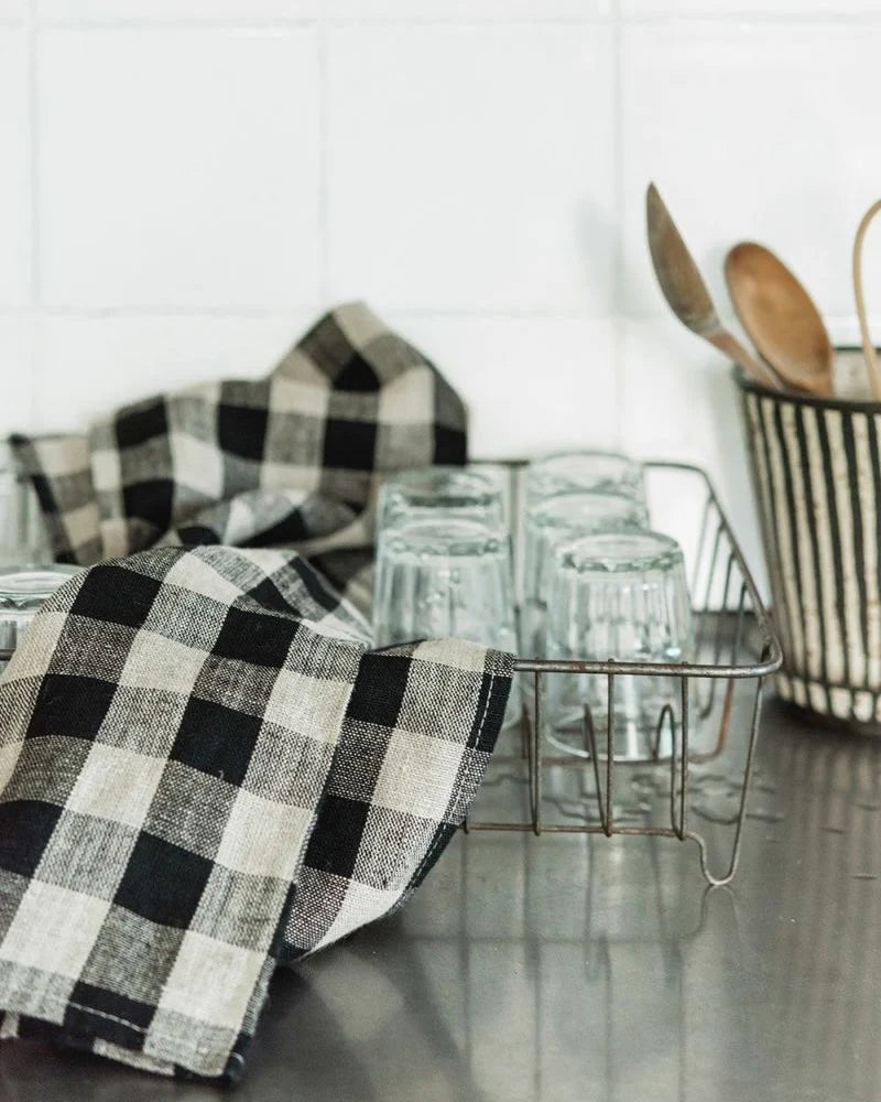 Fog Linen :: Black Check Thick Linen, Kitchen Cloth