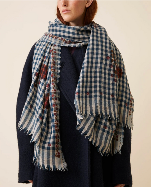 Moismont :: No. 693 Floral / Navy Check Scarf