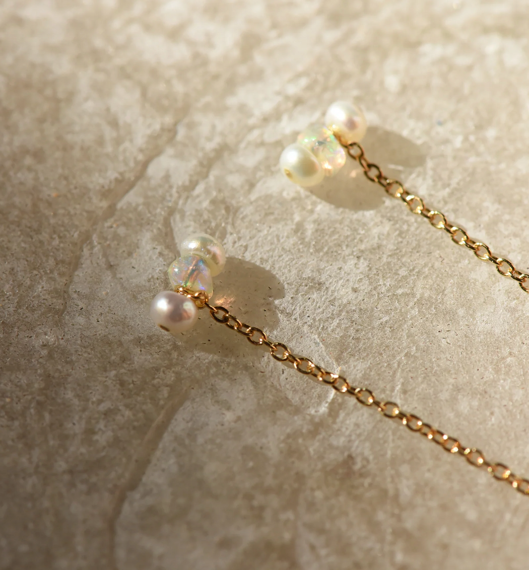 8.6.4 :: Pearl + Opal Chain Threader Earrings, EA-PO-02