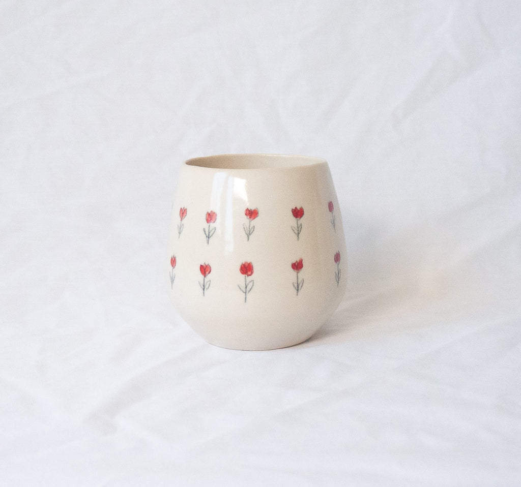Erika Christine Ceramics :: Wine Cup, Red Tulips